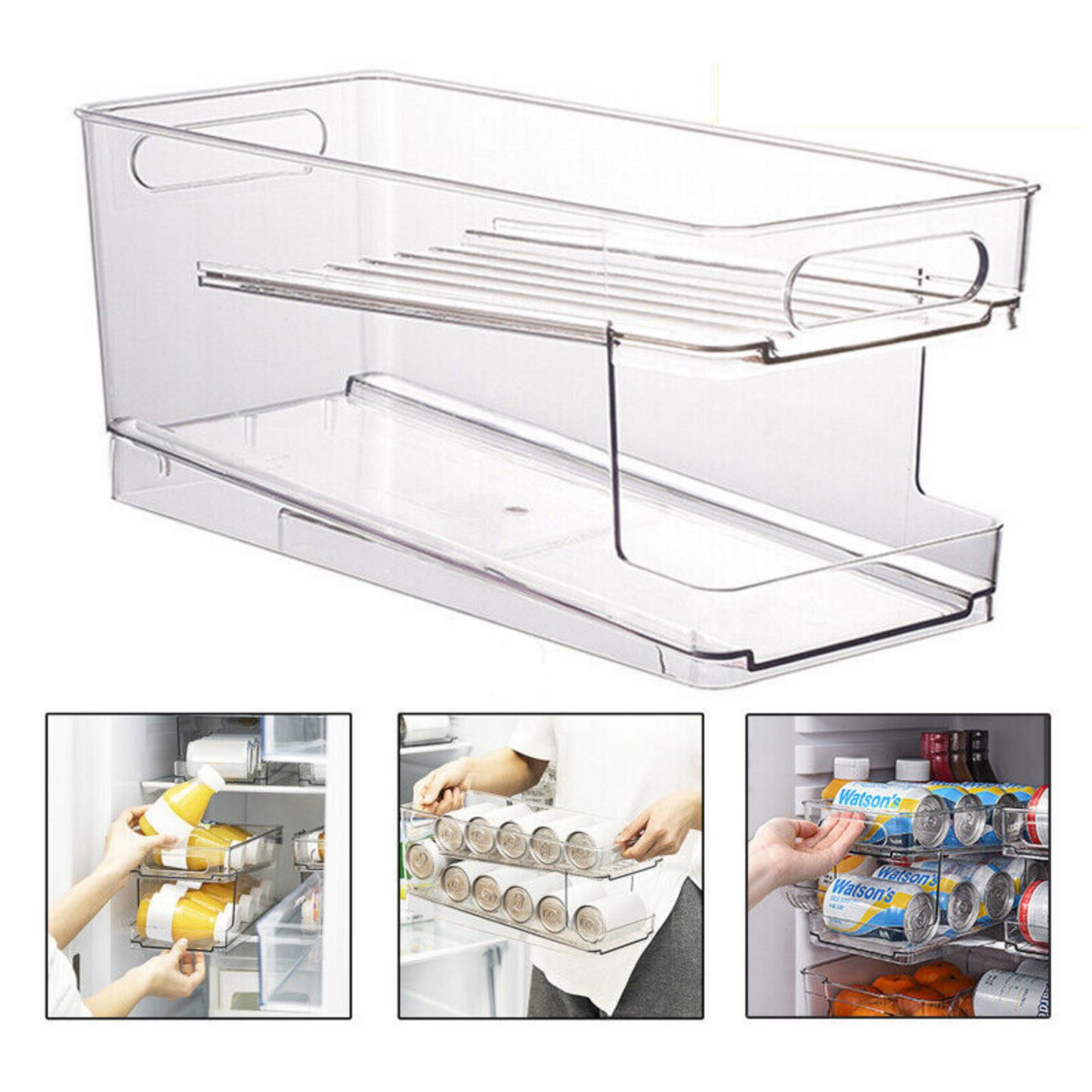 Can Organizer Rack 2x 2 Tiers Stackable Beverage Holder For Refrigerator Kitchen