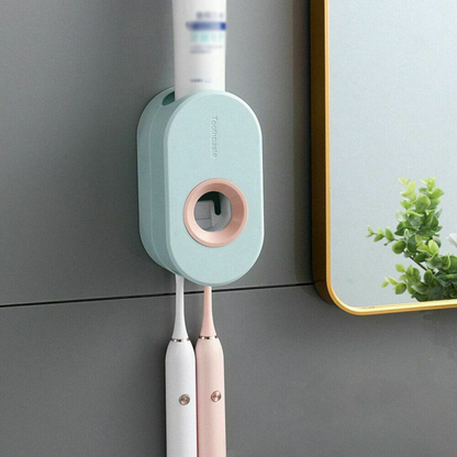 Wall-Mounted Rack Bathroom Toothbrush Holder Automatic Toothpaste Dispenser