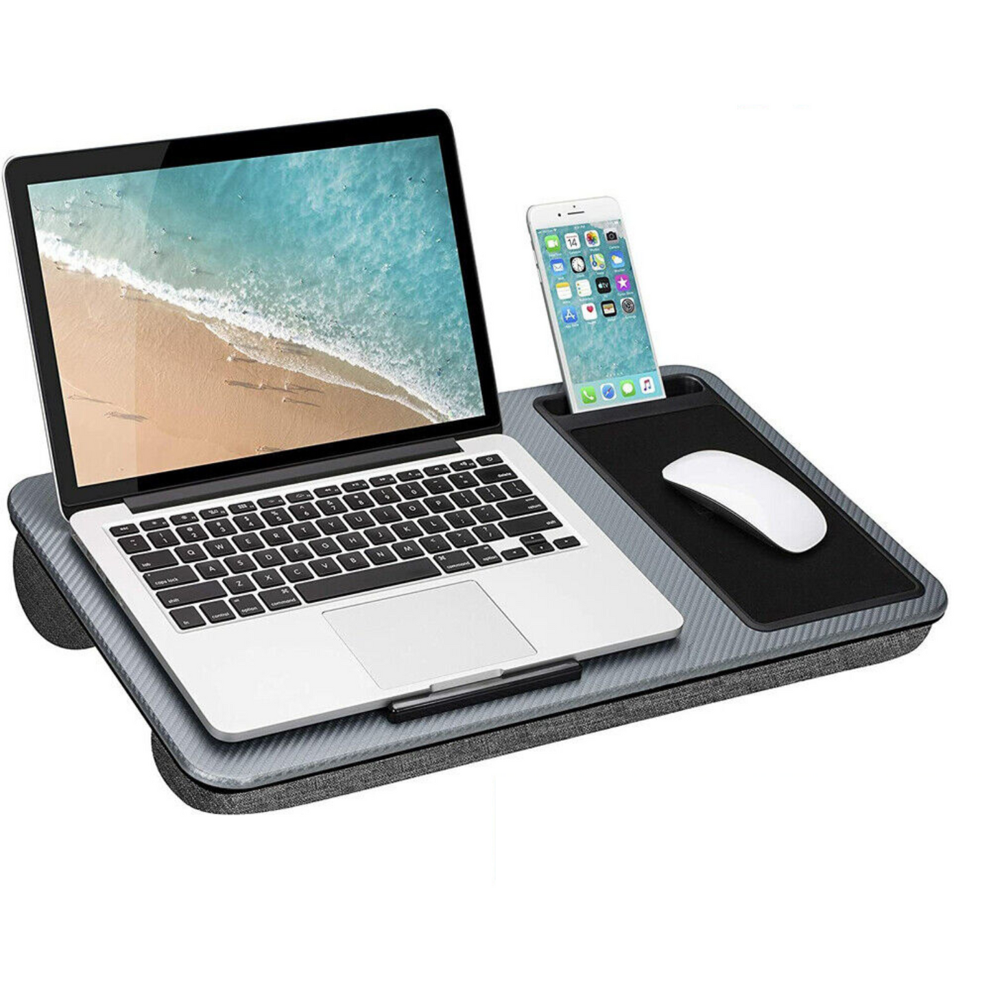 Laptop Lap Desk with Mouse Pad and Phone Holder Silver Carbon Home Office