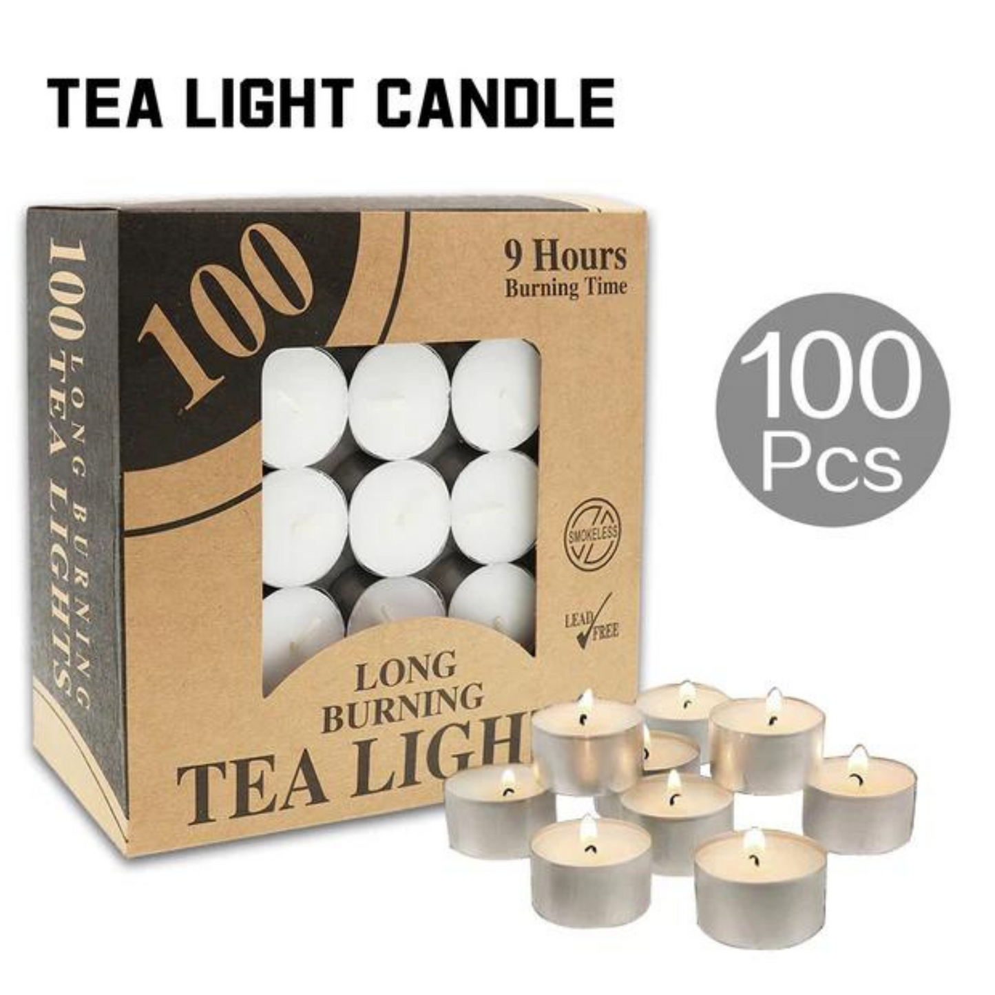 9 hours Tealight 100Pack Candles Tea Light Candle Home Party Wedding