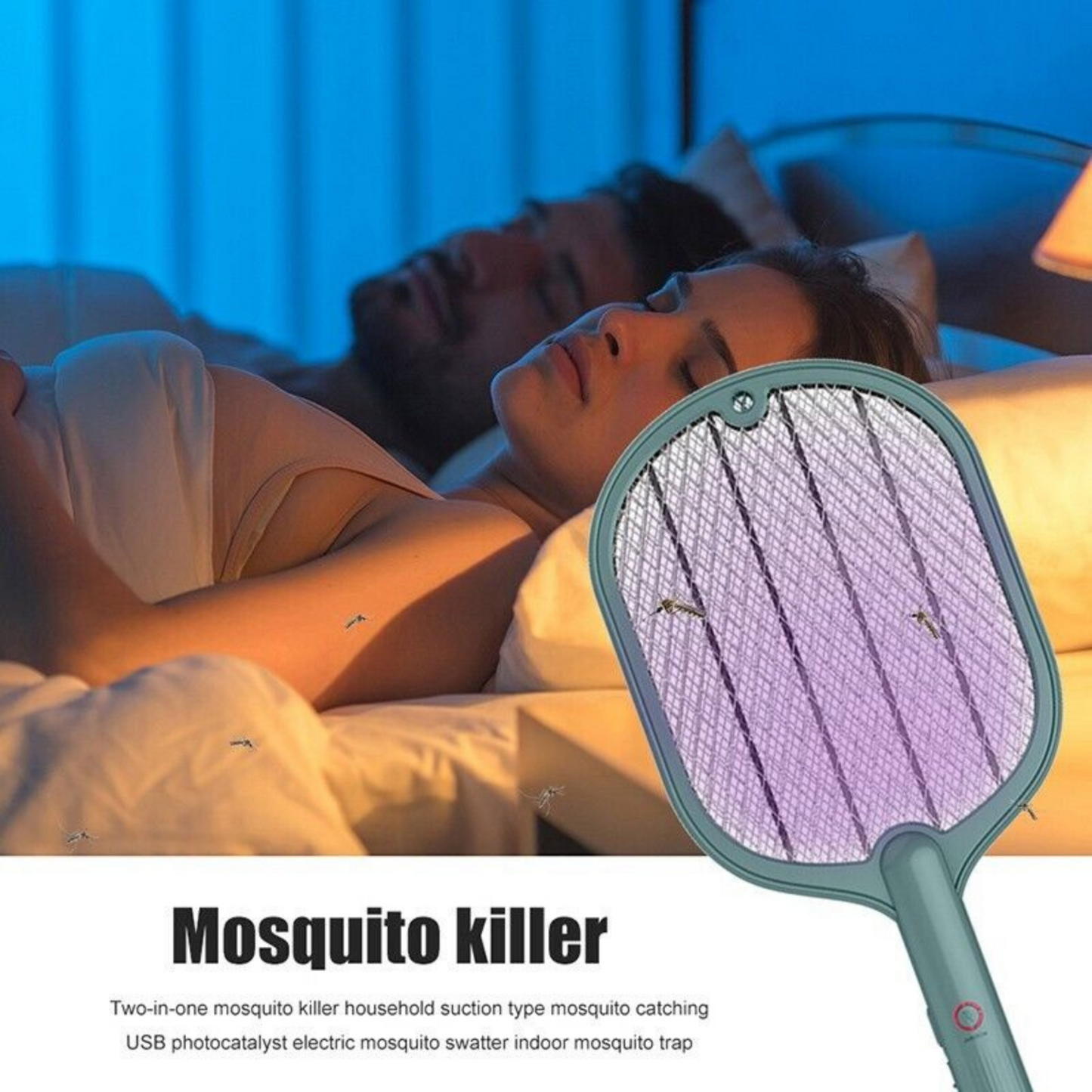 Racket Fly Swatter Mosquito 2 In 1 Electric USB Rechargeable Killer Zapper