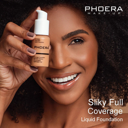 PHOERA Soft Matte Full Coverage Liquid Foundation Concealer Makeup Buff Beige