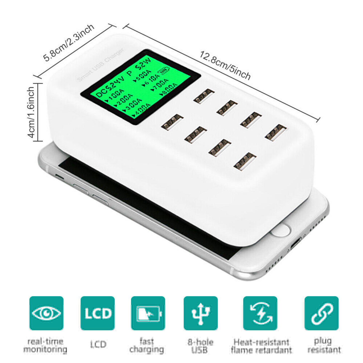 8 Port USB Hub AC Power Adapter Multi Dock Charging Station 40W Phone Charger