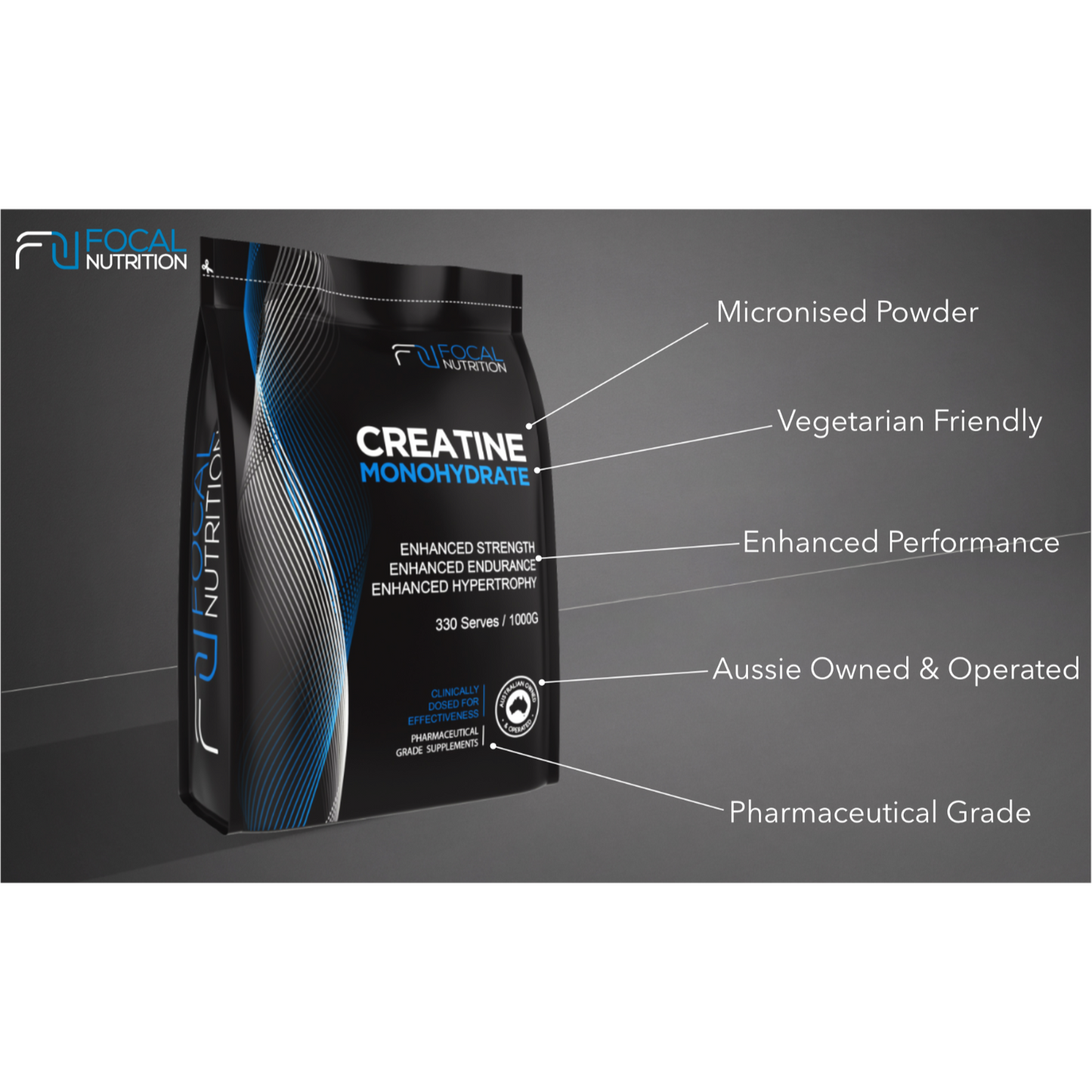 1kg Pure Creatine Monohydrate Focal Nutrition 100% Pharmaceutical Grade