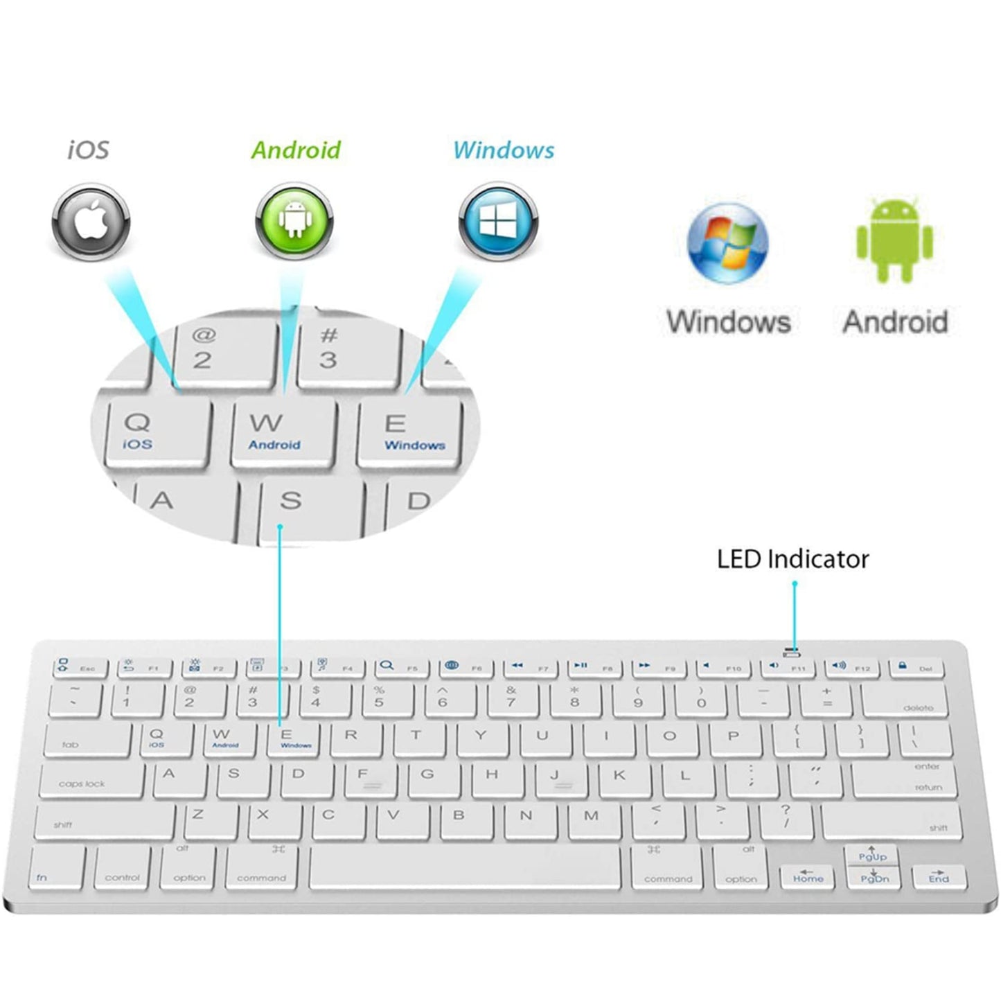 Ultra Slim Wireless Bluetooth Keyboard For IPhone IPad Android Mac Windows