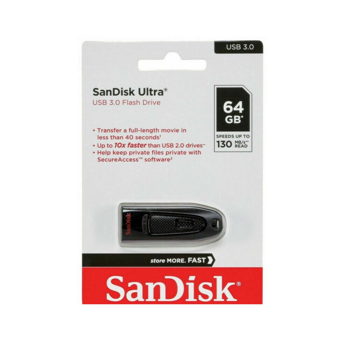 SanDisk Ultra CZ48 64GB 130MB/S USB 3.0 Flash Drive Memory Stick Pen PC MAC