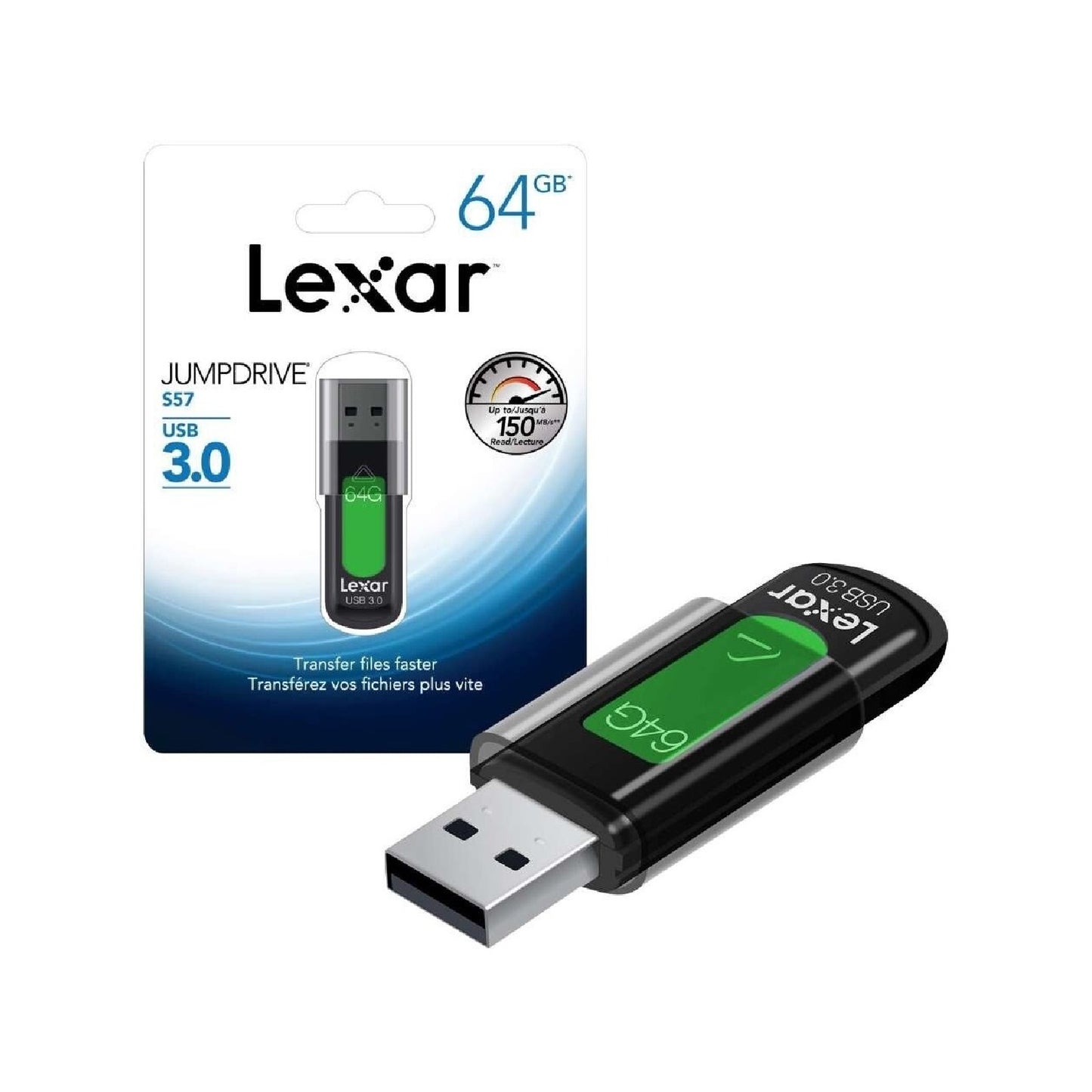 Lexar JumpDrive S57 64GB USB 3.0 Flash Drive 150MB/S Memory Stick Pen PC MAC