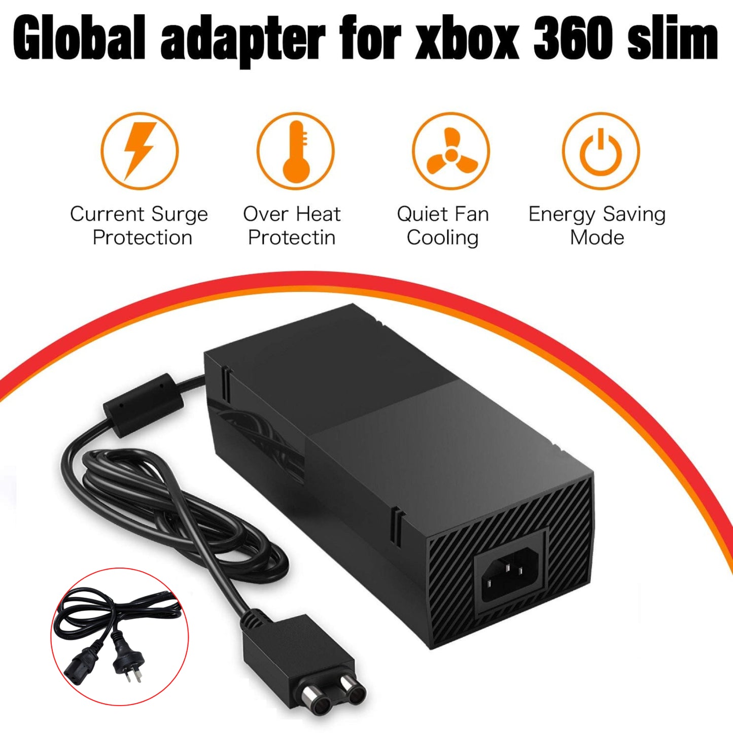 Xbox 360 Slim Adapter Brick 135W AC Charger Power Supply Cord Cable