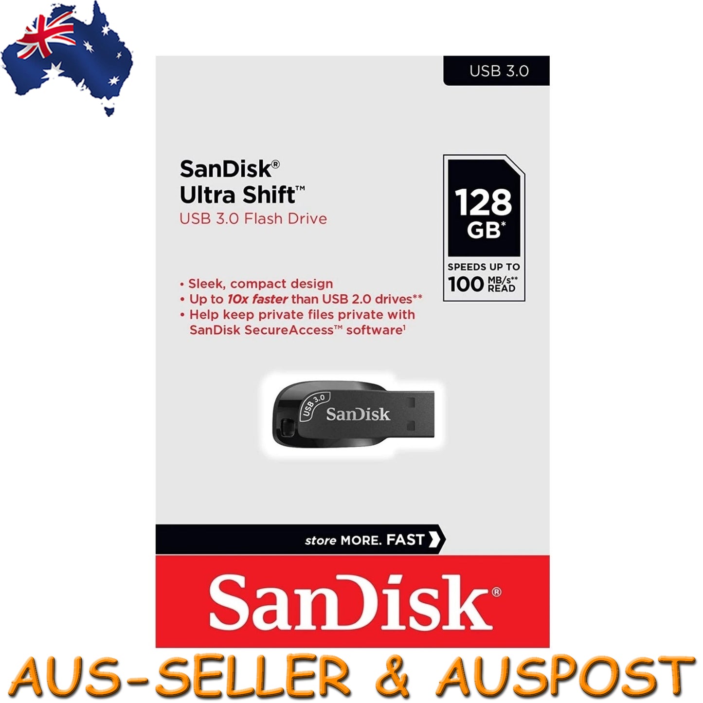 SanDisk Ultra Shift 128GB 100MB/S USB 3.0 Flash Drive Memory Stick Pen PC MAC