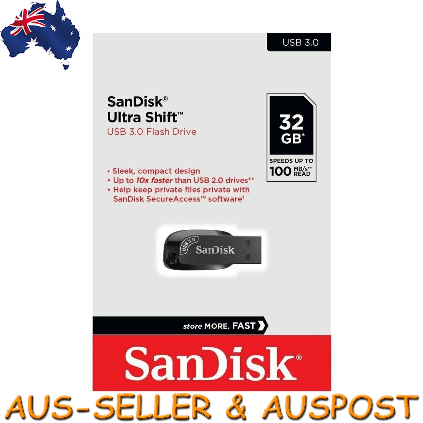SanDisk Ultra Shift 32GB 100MB/S USB 3.0 Flash Drive Memory Stick Pen PC MAC