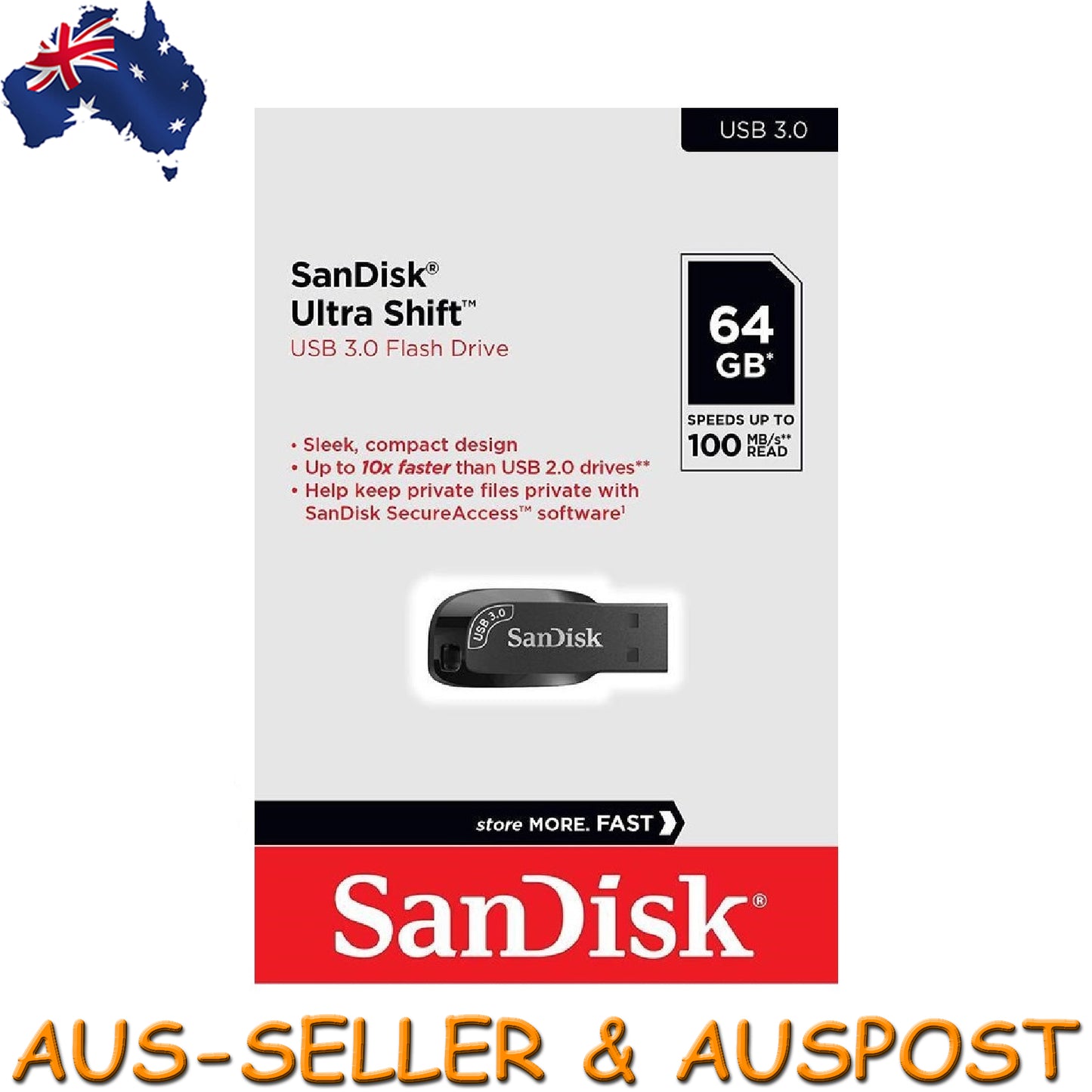 SanDisk Ultra Shift 64GB 100MB/S USB 3.0 Flash Drive Memory Stick Pen PC MAC