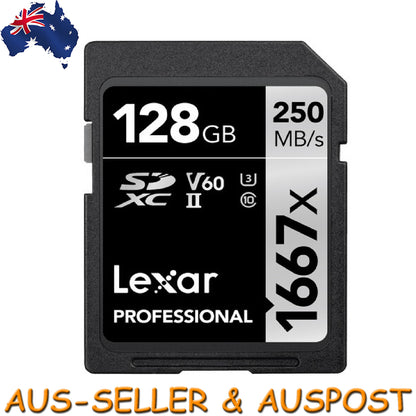 Lexar Professional 128GB SDXC 250MB/s SD Camera Memory TF Card 4K Video DSLR